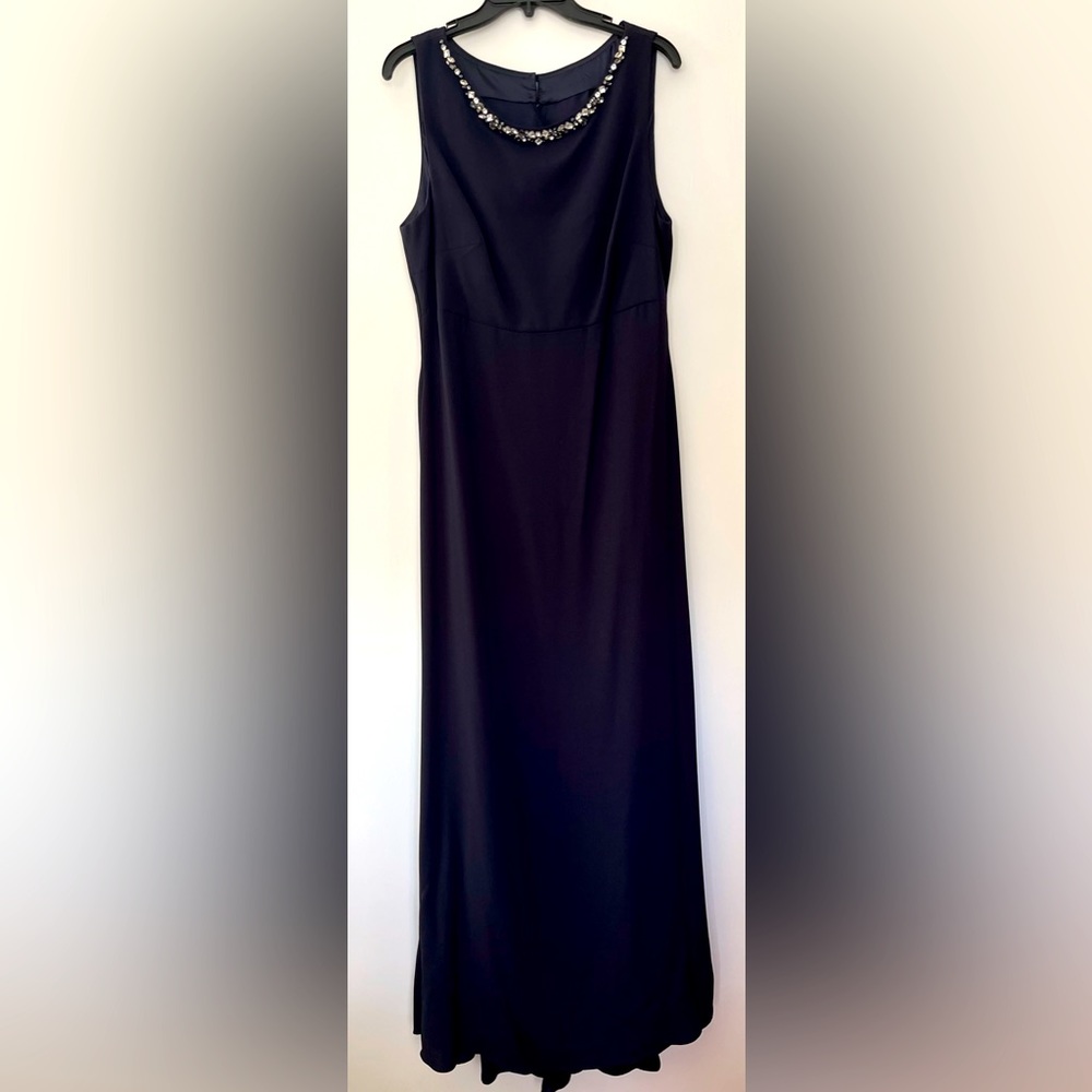 Prom time! Beautiful navy satin dress